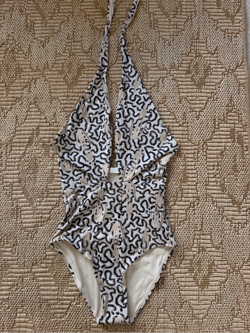 H&M Black and Cream patterned One-Piece Swimsuit